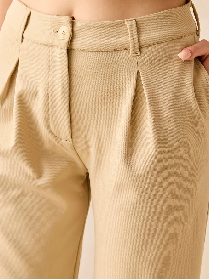 Outzidr  Brown High Waisted Wide Leg Trousers for Women | Best Price UAE